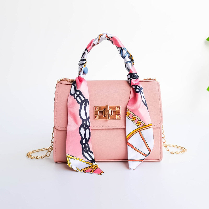 Silk Scarf Lock Chain Square Bag