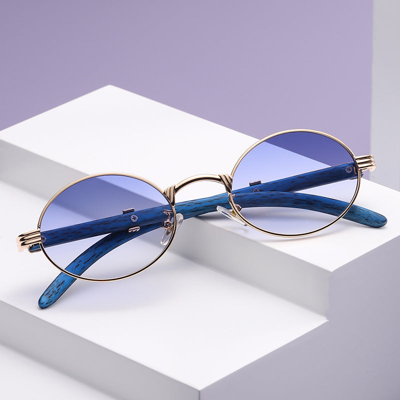 New Vintage Imitation Wood-Print Sunglasses Small Round Frame Sunglasses Men's Hipster Glasses