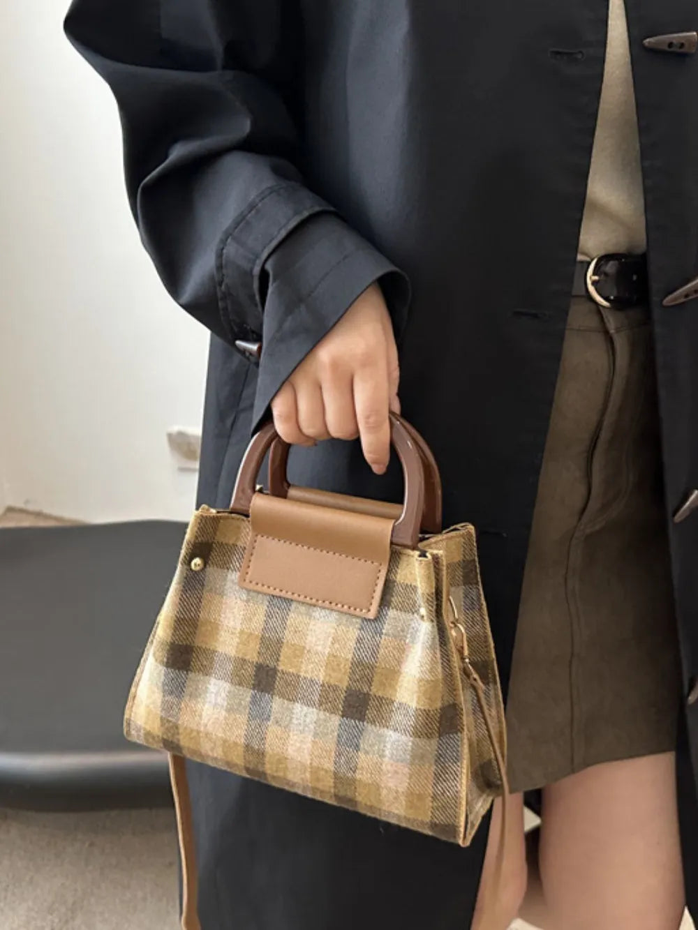 Lively Plaid Charm Shoulder Bag