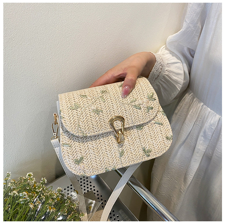 Floral Lace Woven Saddle Bag