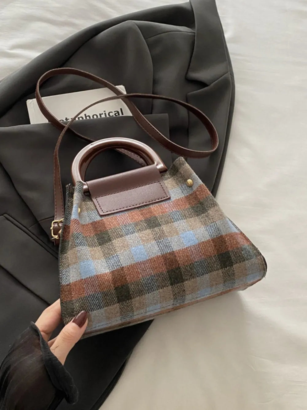 Lively Plaid Charm Shoulder Bag