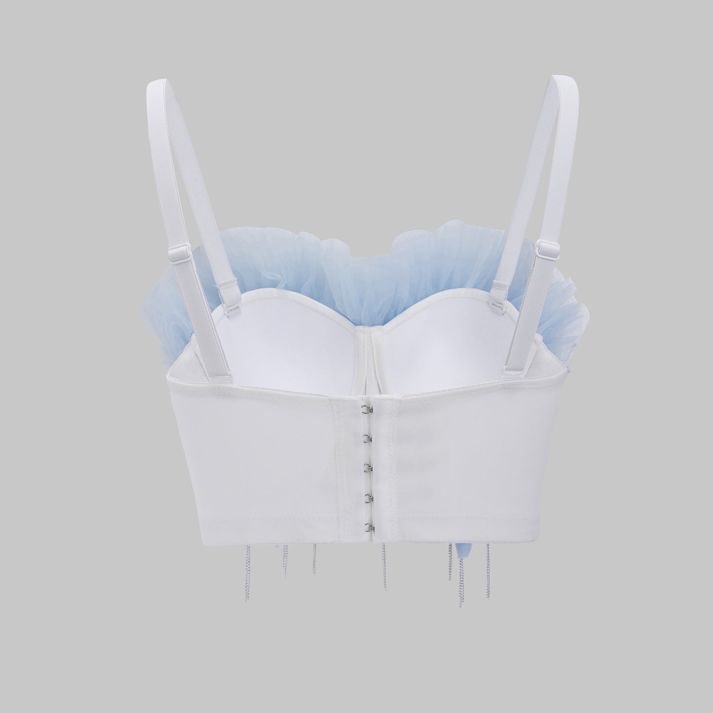 Mesh Strapless Top with Contrast Color Fishbone Design