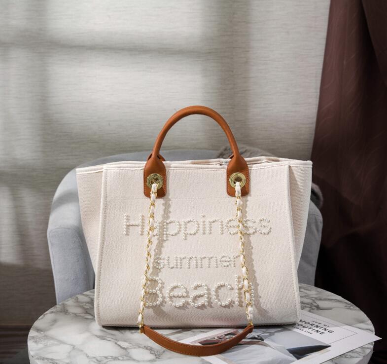 Off-White Beaded Canvas Tote