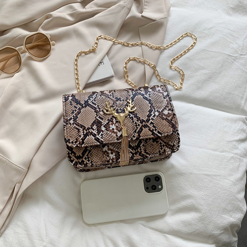 Snake Pattern Tassel Bag