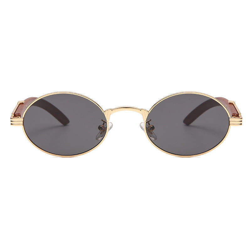 New Vintage Imitation Wood-Print Sunglasses Small Round Frame Sunglasses Men's Hipster Glasses