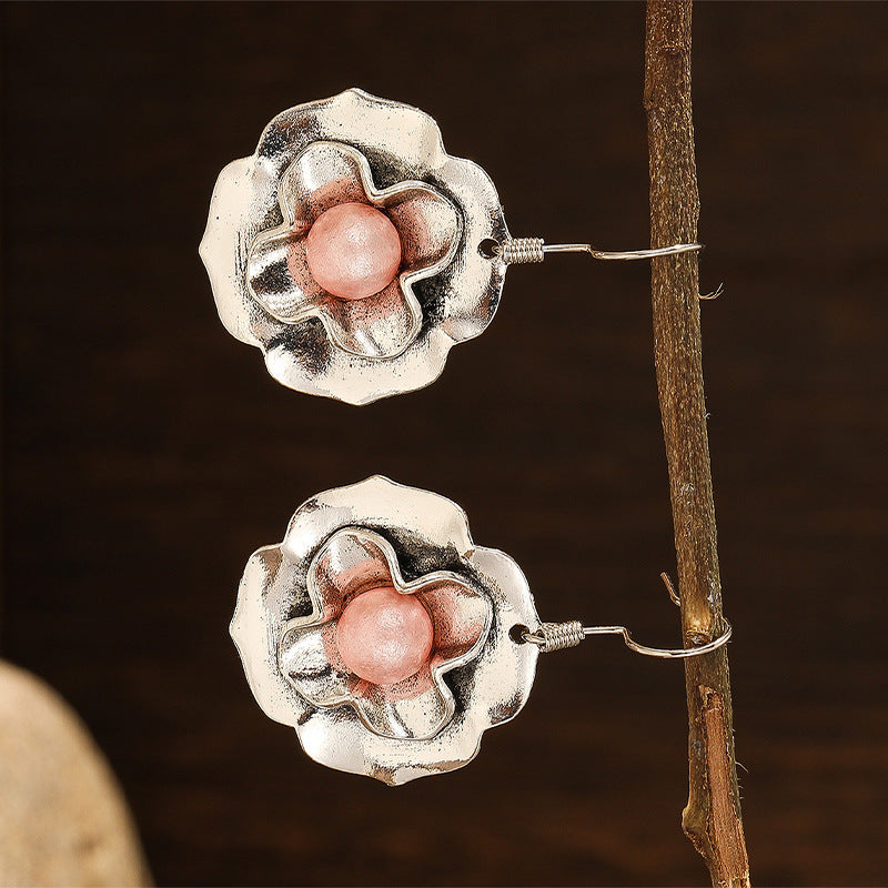Vintage Flower Antique Silver Women's Earrings For Women