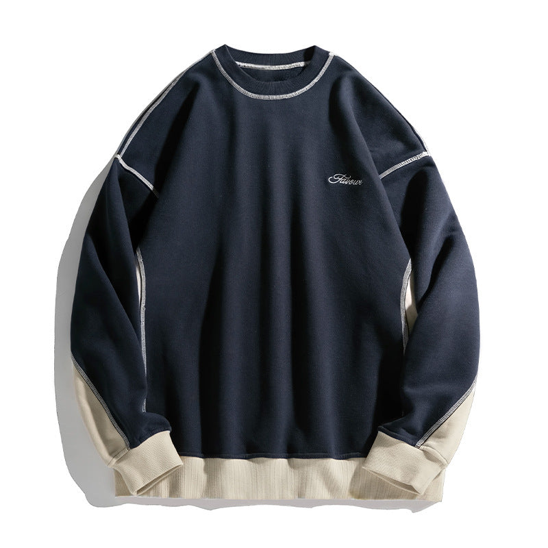 Heavy Loose Open Line Contrast Color Sweatshirt Male Spring Style