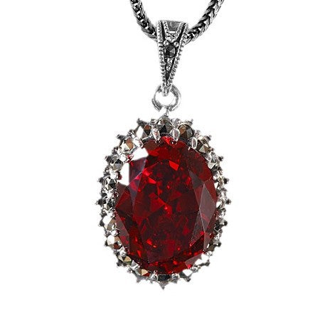 Simple Retro Style Cut Face Red Corundum Women's Pendant