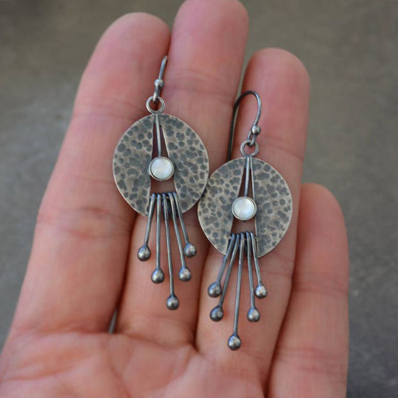 New Retro Lotus Leaf Beating Pattern Opal Earrings