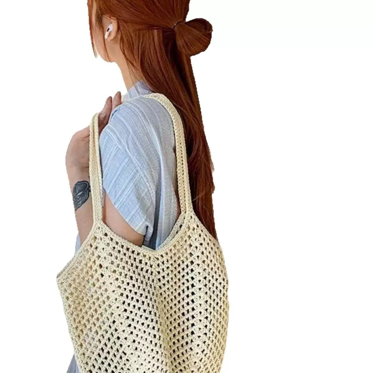 Bolso de playa de paja tejida con huecos para vacaciones