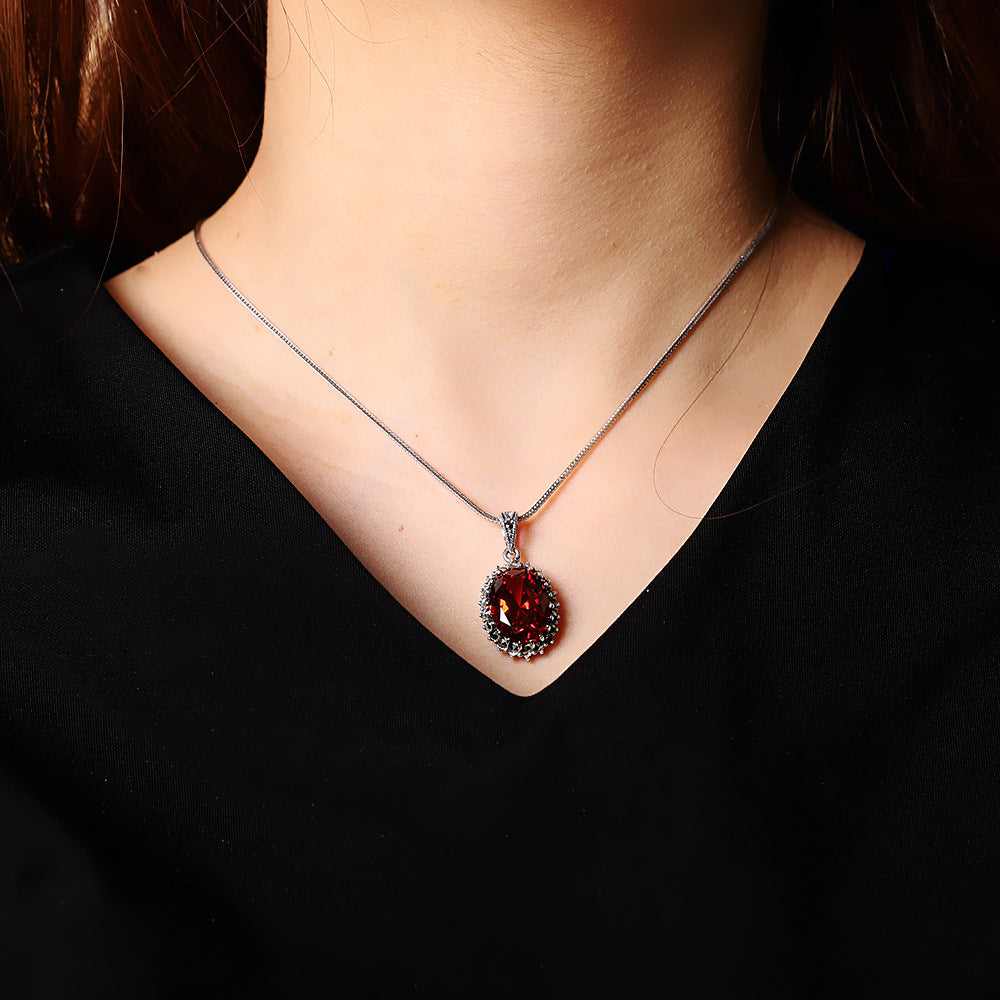Simple Retro Style Cut Face Red Corundum Women's Pendant