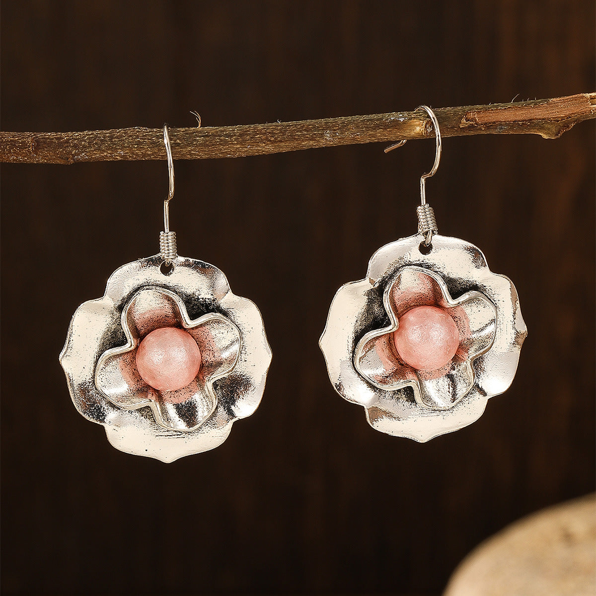 Vintage Flower Antique Silver Women's Earrings For Women
