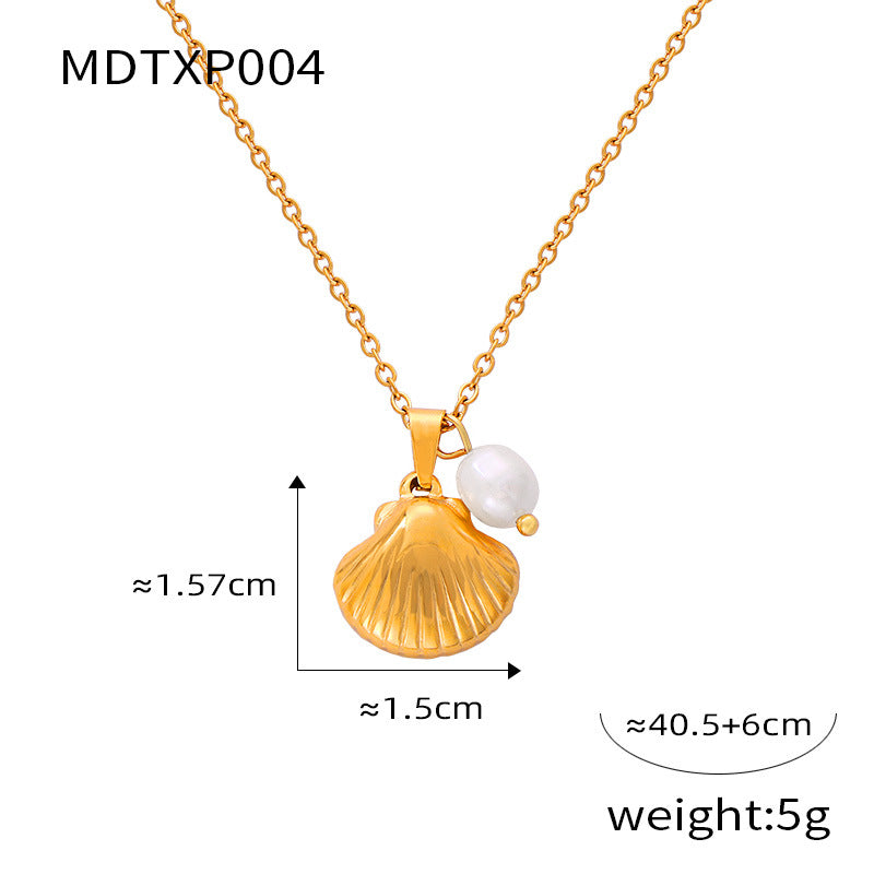 French Vintage Shell Jeweled Pendant Design Sense
