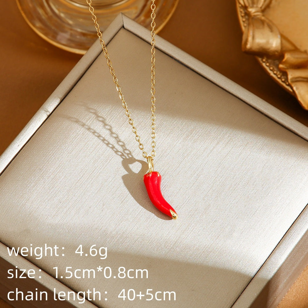 Red Delicate Indie Cherry Strawberry Pepper Necklace