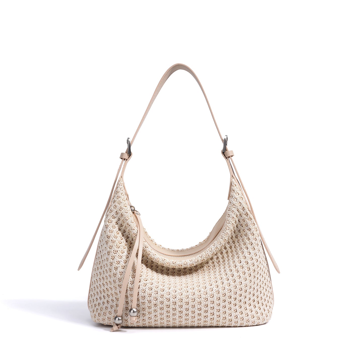 Bolso de hombro de bola de masa de paja tejida
