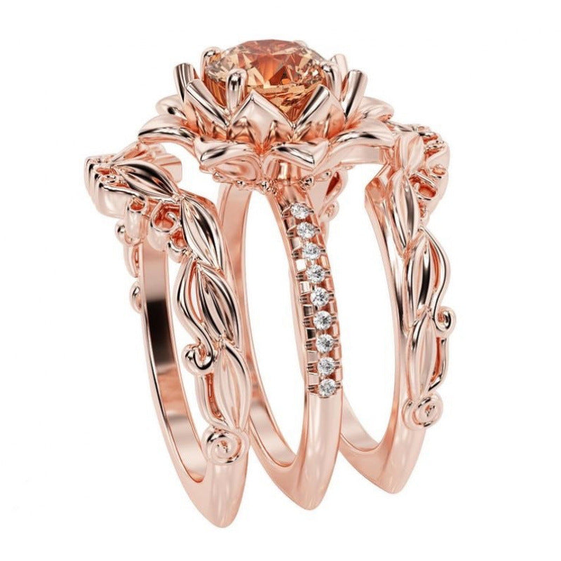 Women's Ring Rose Inlaid Zircon Ornament
