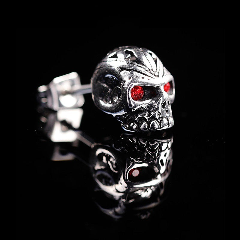 Retro Personalized Red Eye Ghost Head Skull Stud Earrings For Women