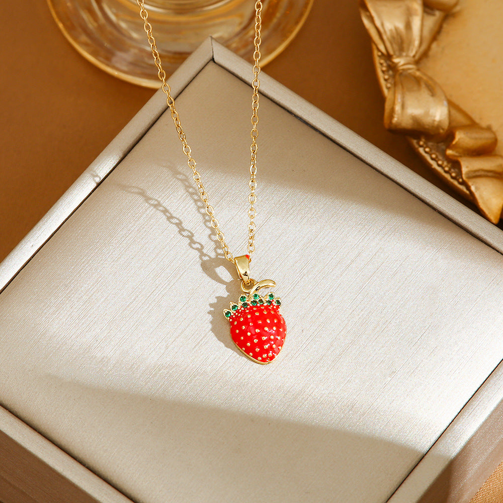 Red Delicate Indie Cherry Strawberry Pepper Necklace