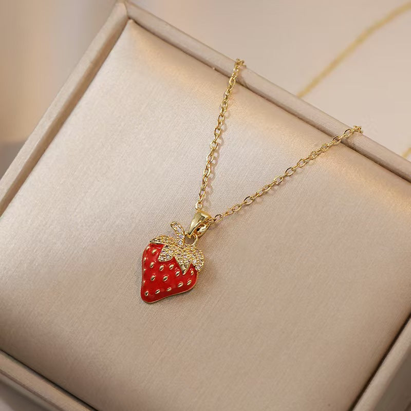 Red Delicate Indie Cherry Strawberry Pepper Necklace