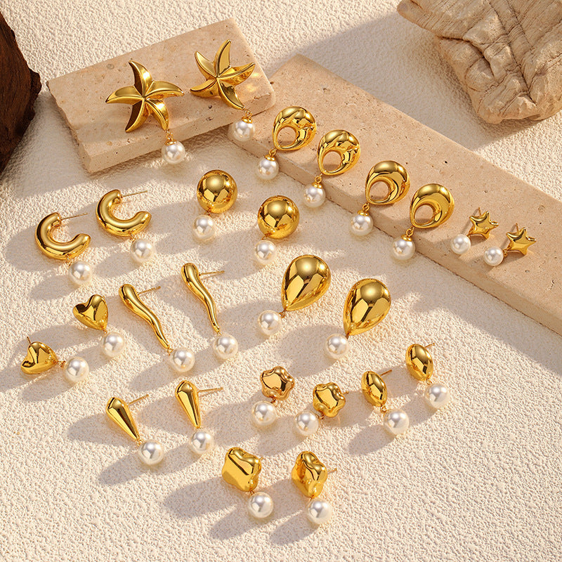 Ocean Style Anti-fading Minimalist Special-interest Design Stainless Steel Studs