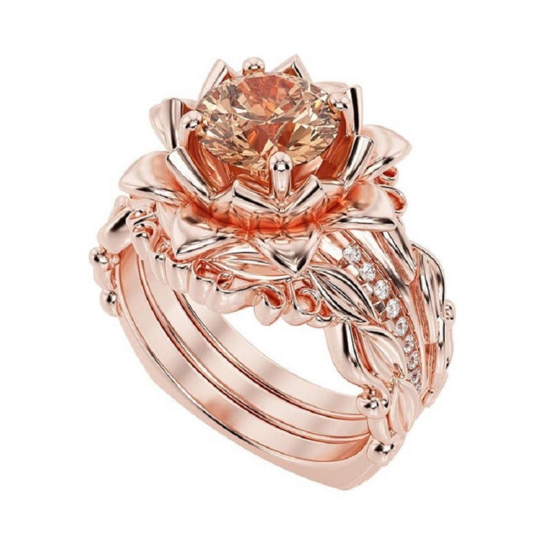 Women's Ring Rose Inlaid Zircon Ornament
