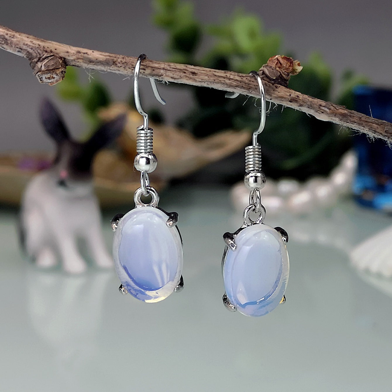 Opal Earrings Retro Moonstone Eardrop Jewelry Cross