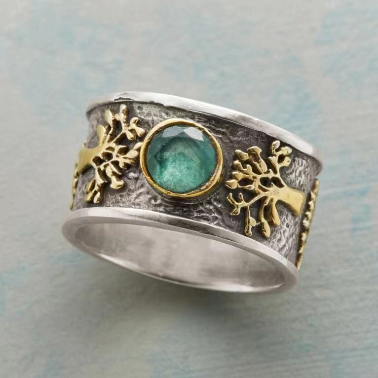 Creative Lucky Tree Light Green Vintage Ring