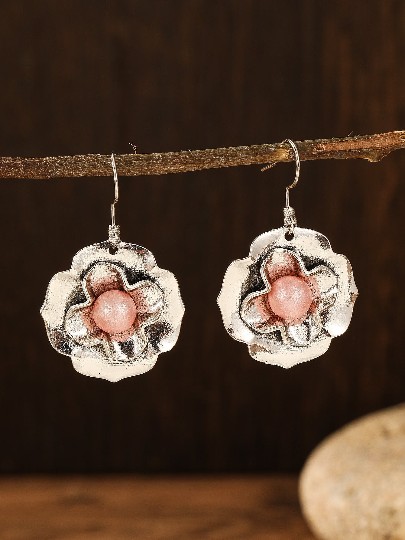 Vintage Flower Antique Silver Women's Earrings For Women