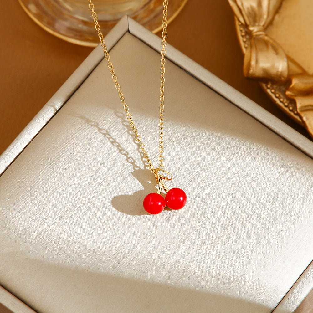 Red Delicate Indie Cherry Strawberry Pepper Necklace