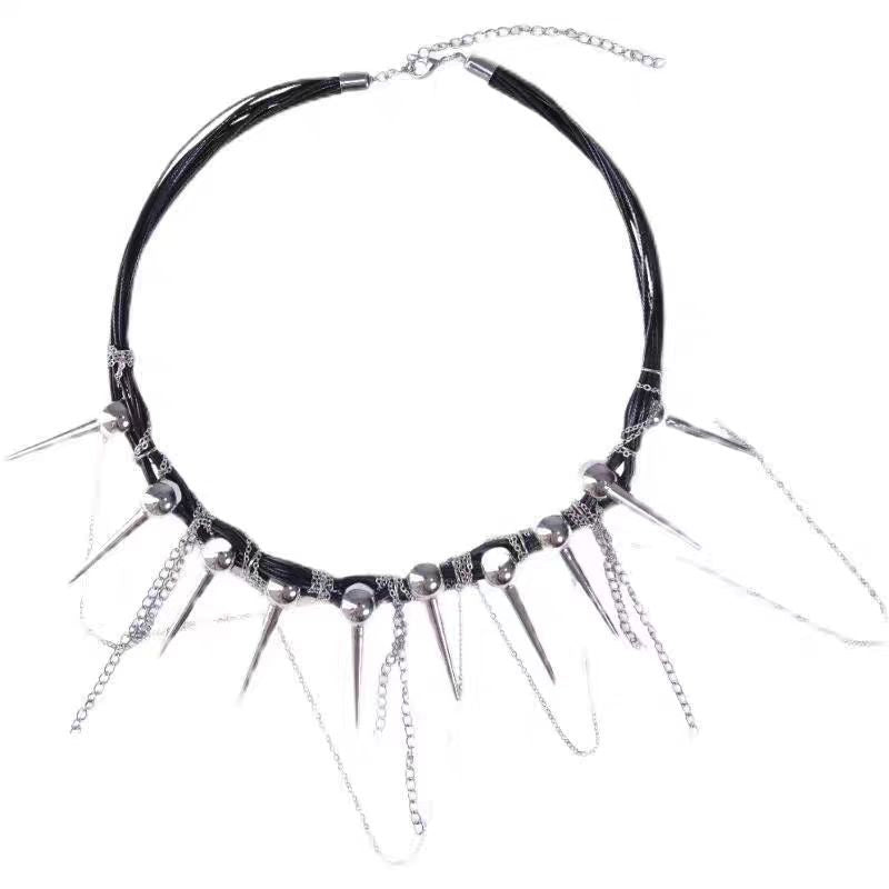 Rivet Round Beads Winding Tassel Necklace