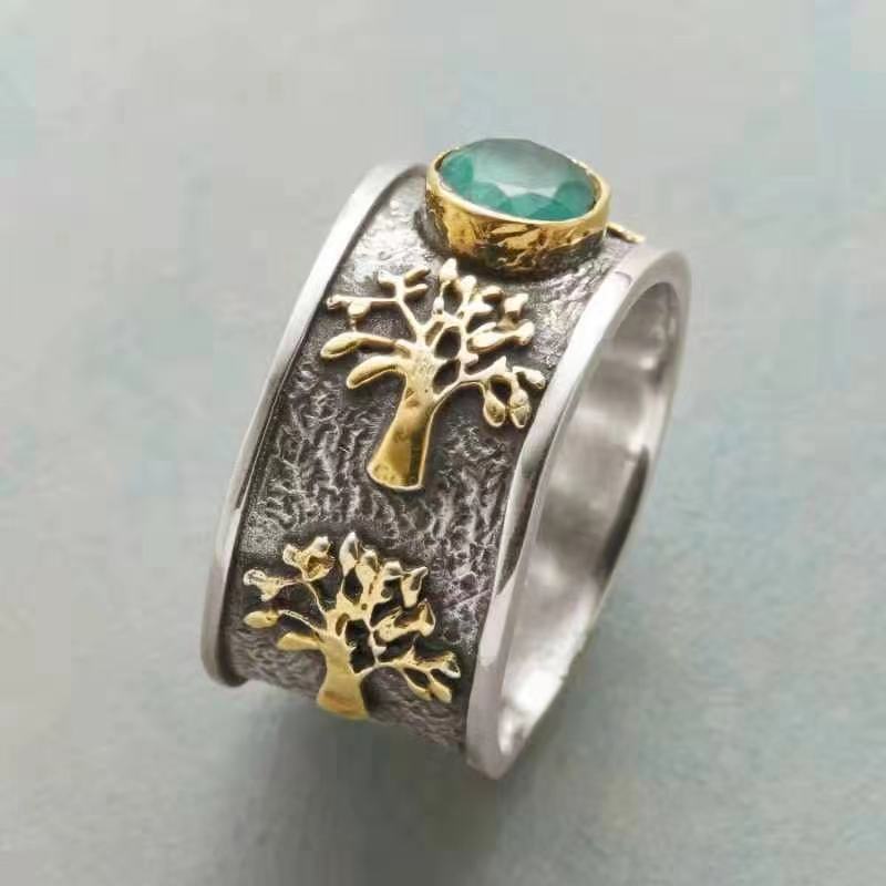 Creative Lucky Tree Light Green Vintage Ring