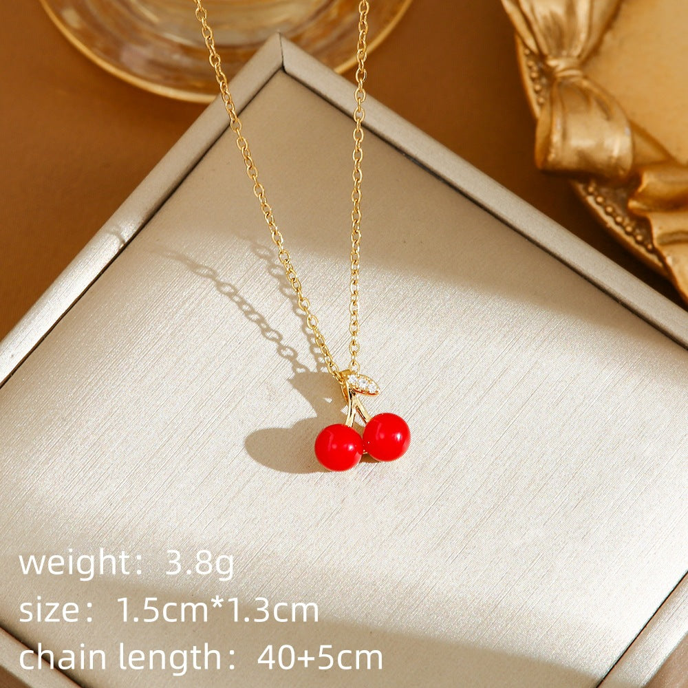 Red Delicate Indie Cherry Strawberry Pepper Necklace