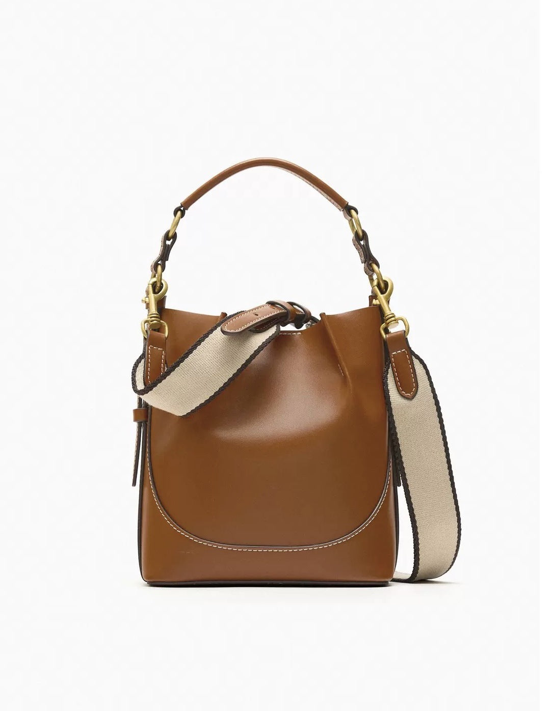 Bolso tipo cubo de lona con cordón en contraste