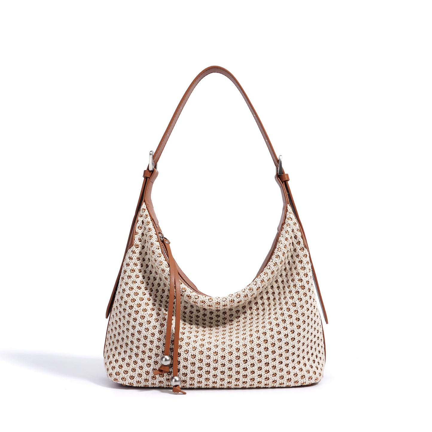 Bolso de hombro de bola de masa de paja tejida