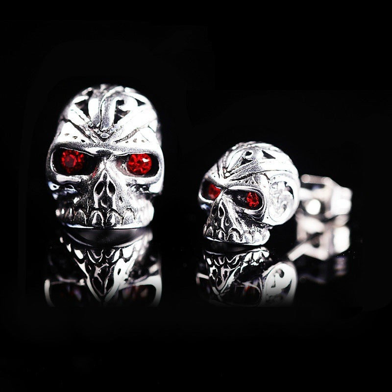 Retro Personalized Red Eye Ghost Head Skull Stud Earrings For Women