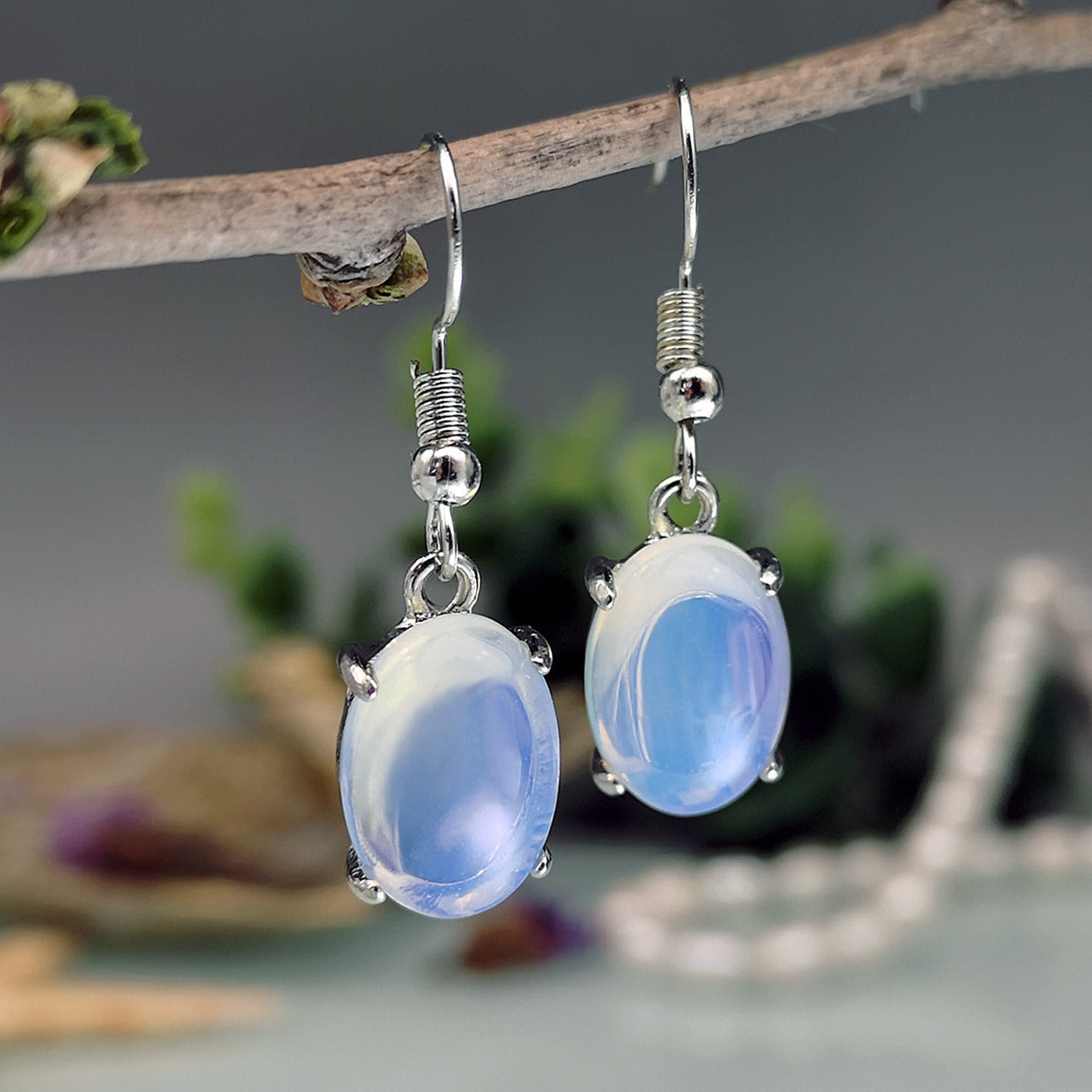 Opal Earrings Retro Moonstone Eardrop Jewelry Cross