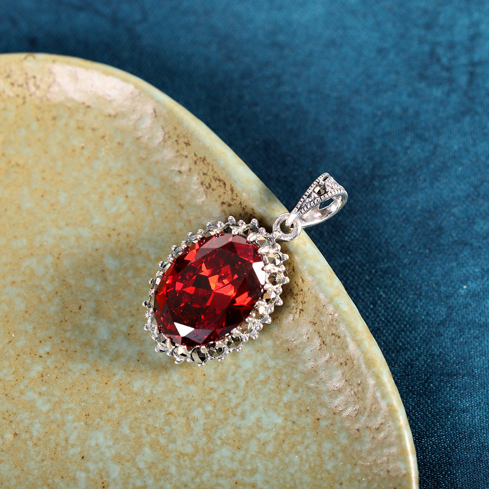 Simple Retro Style Cut Face Red Corundum Women's Pendant