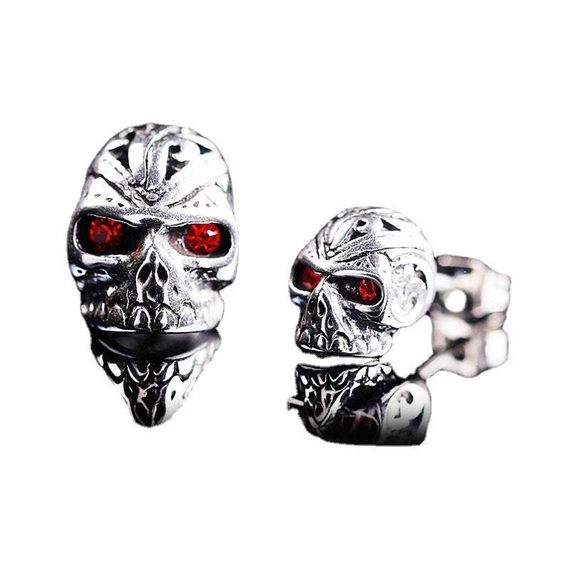 Retro Personalized Red Eye Ghost Head Skull Stud Earrings For Women