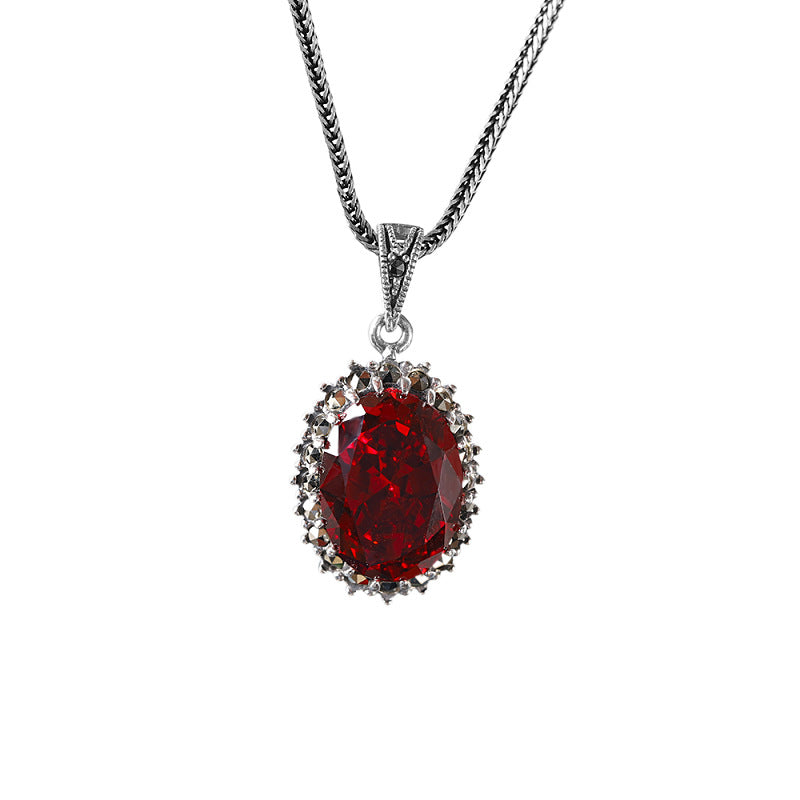Simple Retro Style Cut Face Red Corundum Women's Pendant
