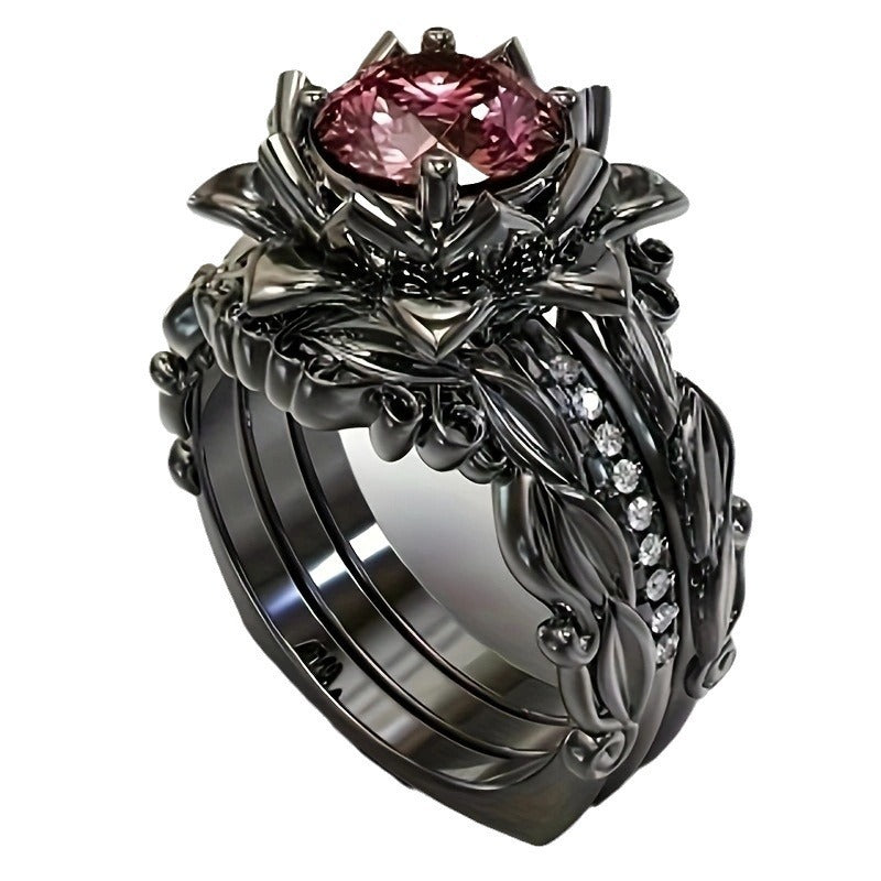 Women's Ring Rose Inlaid Zircon Ornament