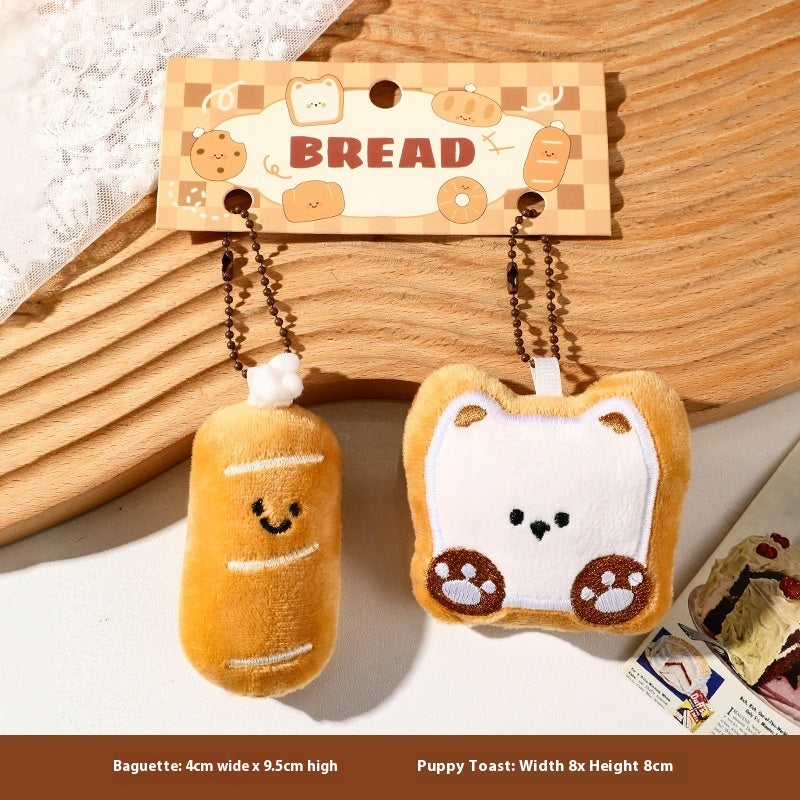 Cute Bread Match Car Keychain Pendant Small Gift Plush Doll Schoolbag Pendant Chain