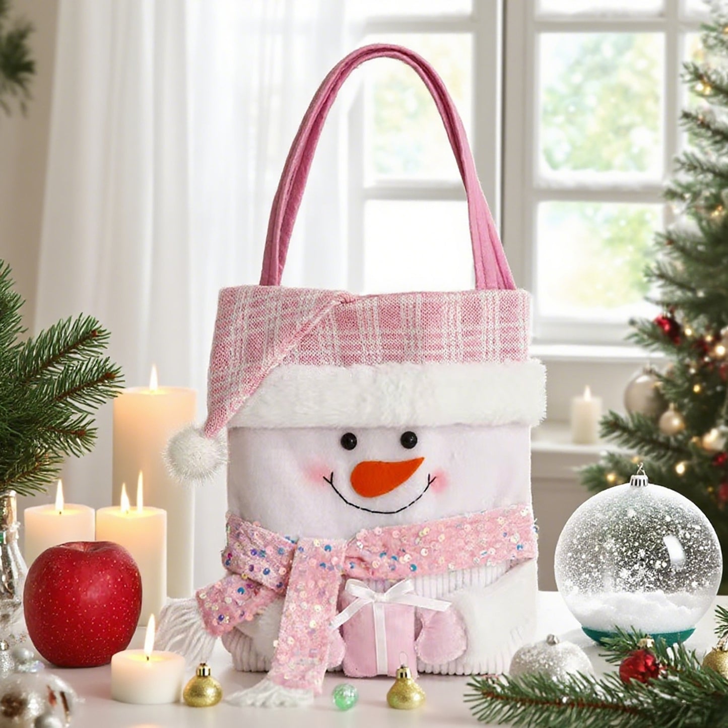 Bolsa de regalo navideña con diseño de muñeco de trapo de dibujos animados