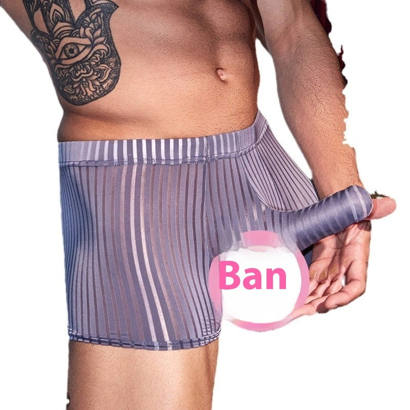 Men's Breathable Stripes Underwear Skin-friendly High Elastic Sexy Boxer Briefs