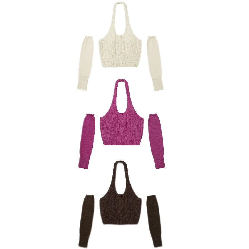 Ladies Off Shoulder Halter Sling Gloves Sweater Knitwear
