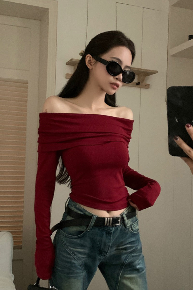 Vintage One-shoulder Long-sleeved Knitwear For Women