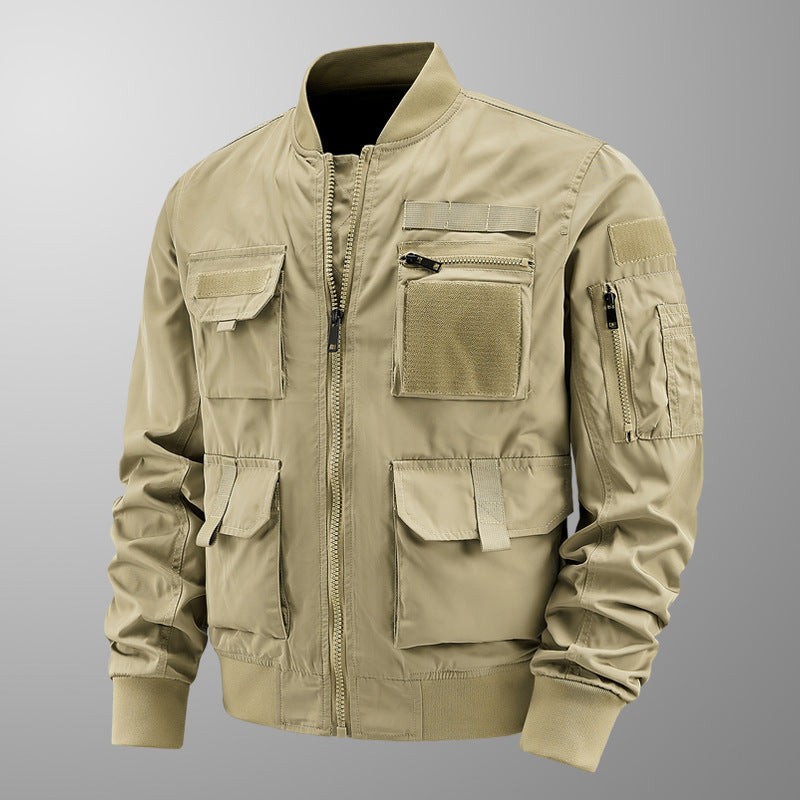 Chaqueta de piloto para hombre, abrigo multibolsillos, chaqueta exterior