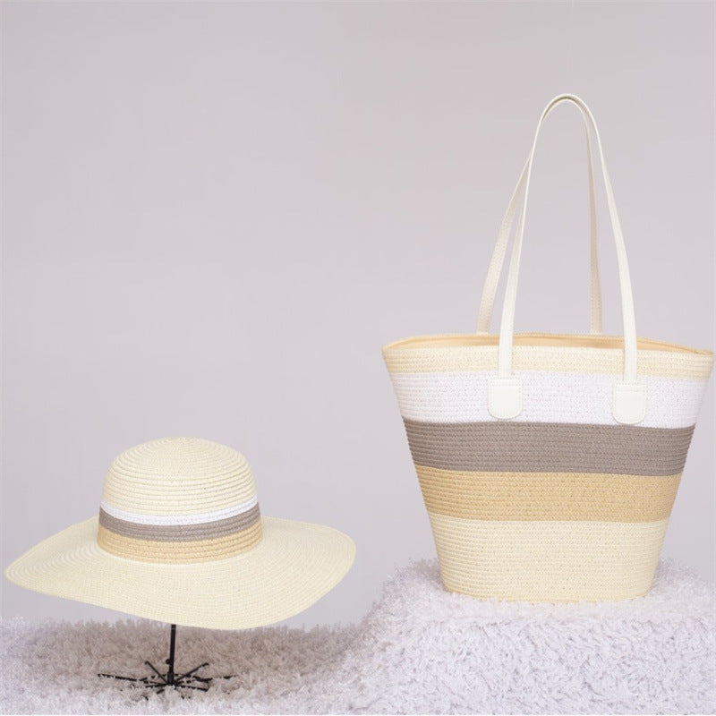 Sombrero para el sol de playa, bolso de hombro de gran capacidad, sombrero, traje