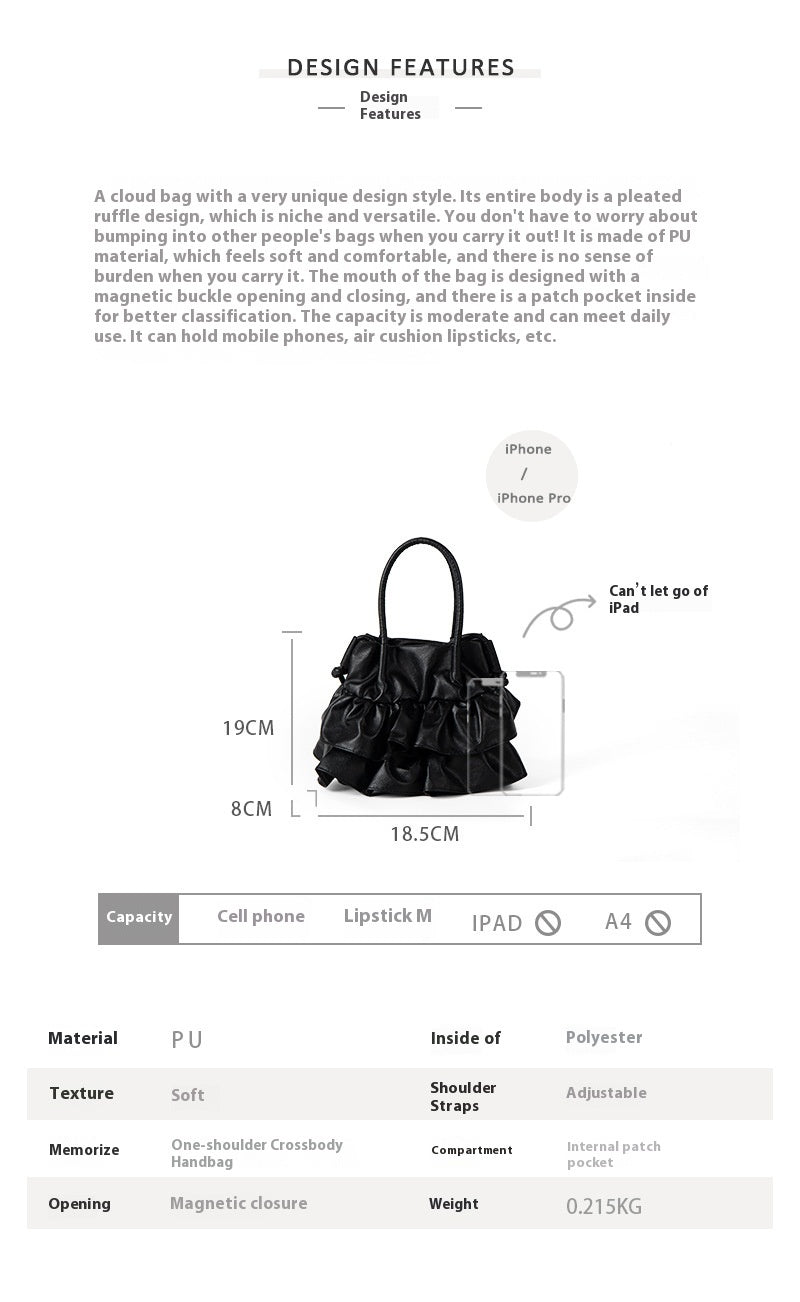 Pleated Ruffled Messenger Bag
