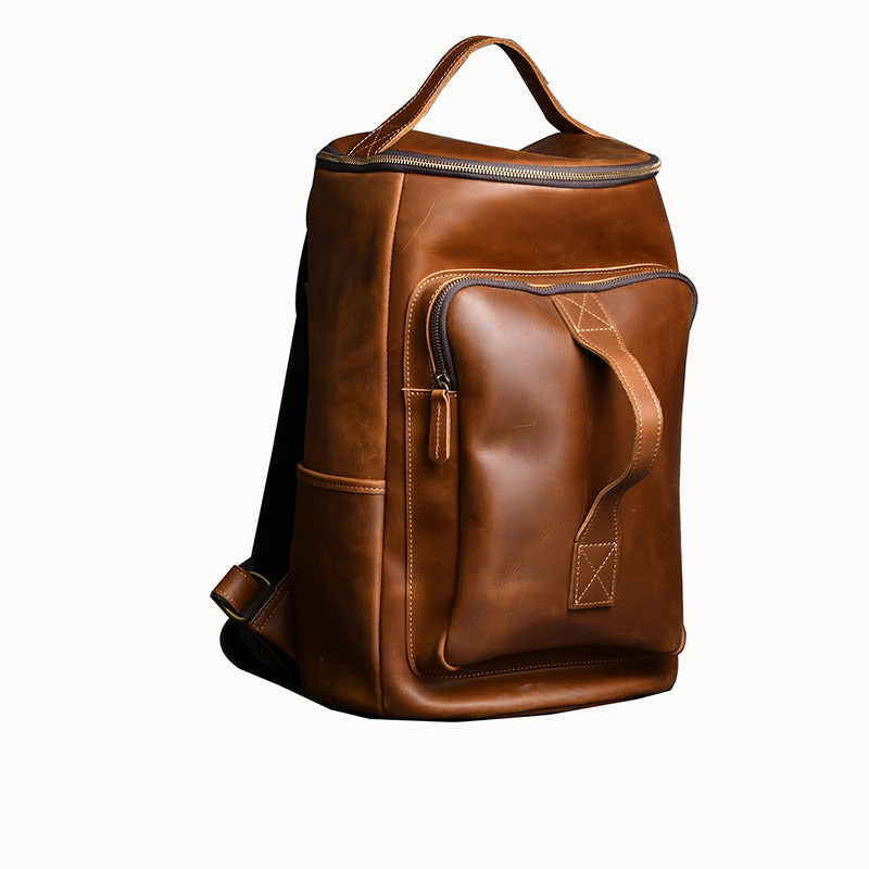 Vintage Crazy Horse Leather Hand-carrying Backpack Travel Leather Hiking Backpack