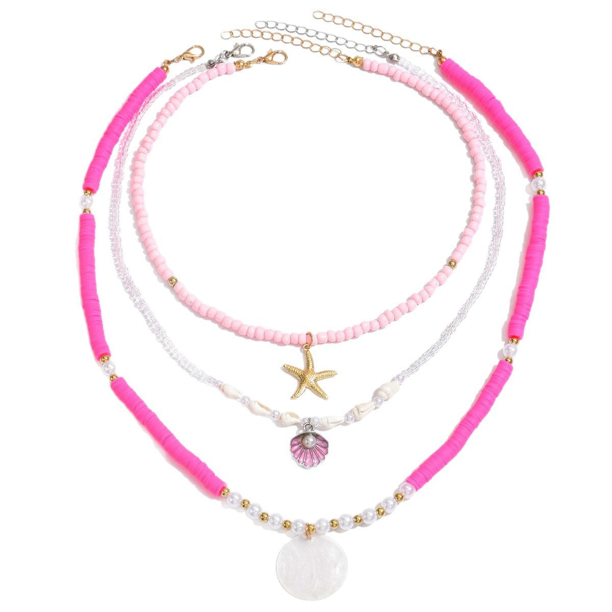 Collar de cuentas de arcilla polimérica para mujer, concha multicapa, cadena doble para clavícula